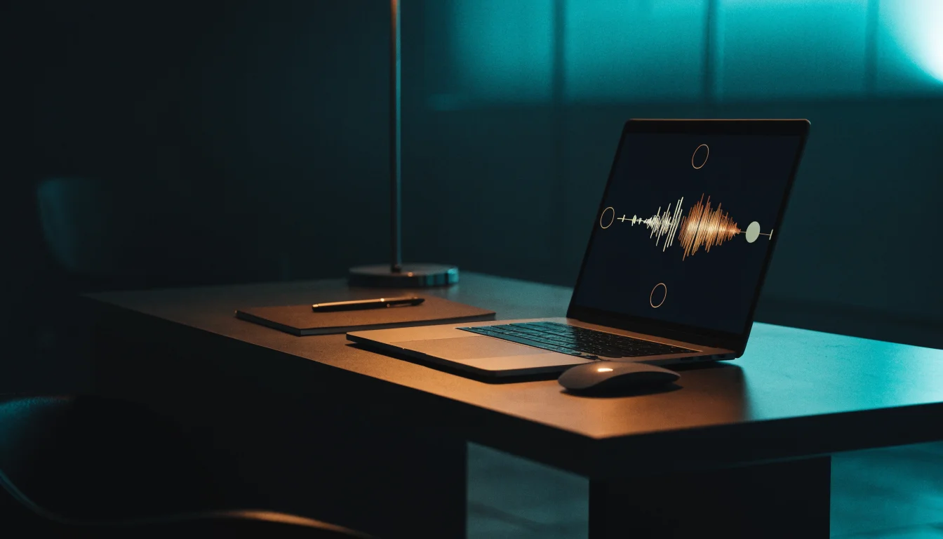 Escritorio con laptop mostrando una conversación con inteligencia artificial