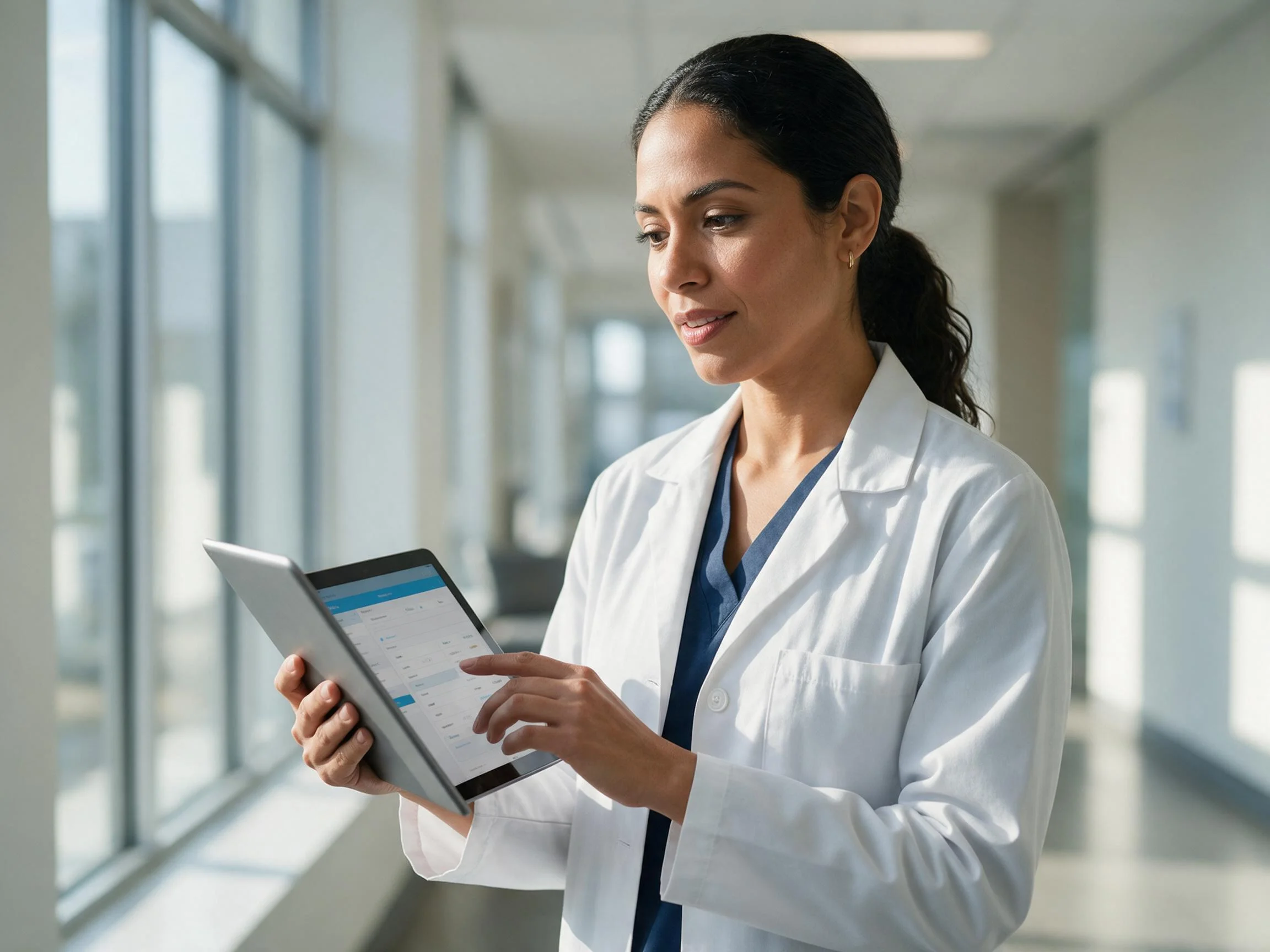 Doctora usando una plataforma médica con IA