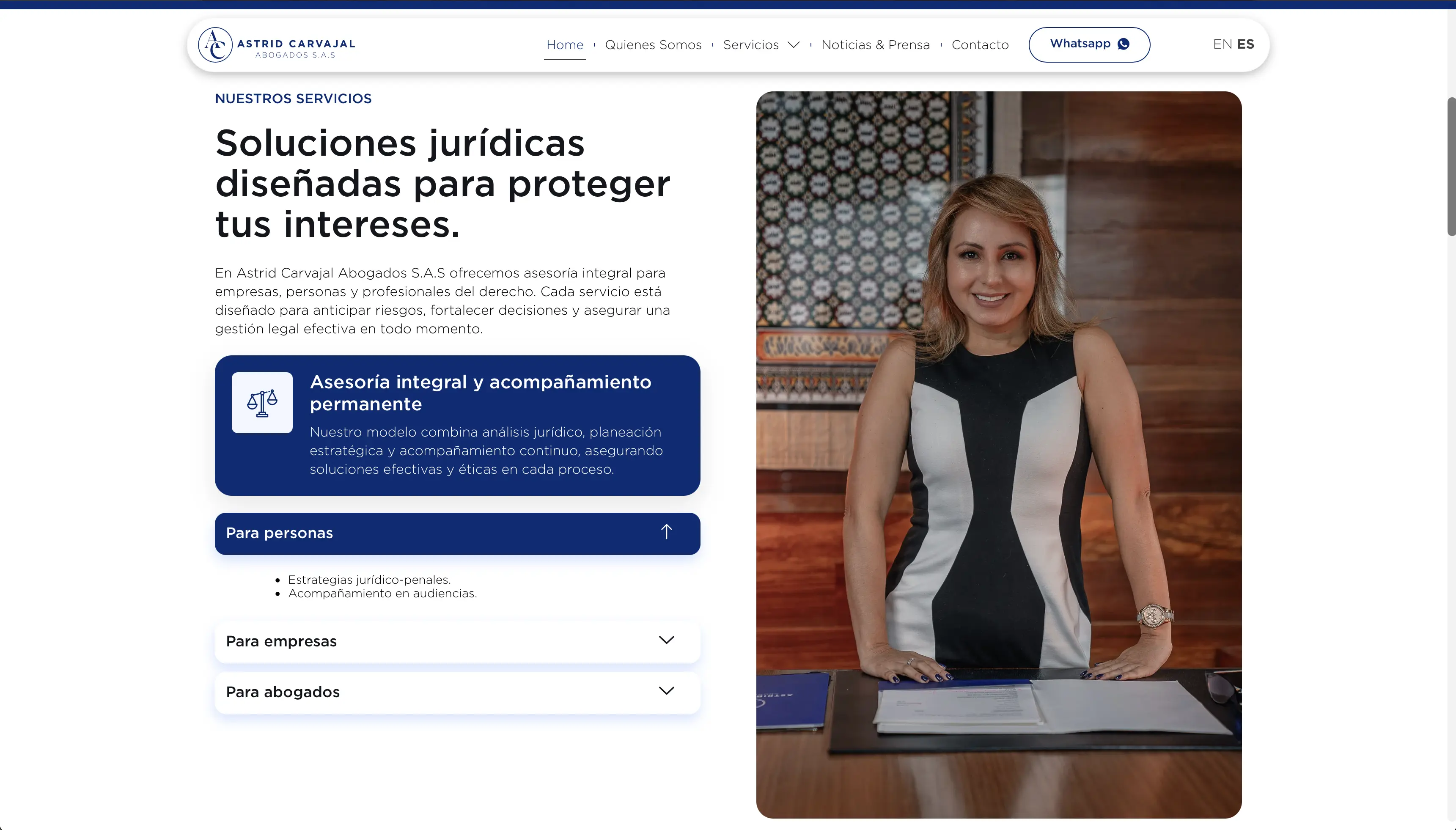 Sitio web corporativo para Astrid Carvajal Abogados